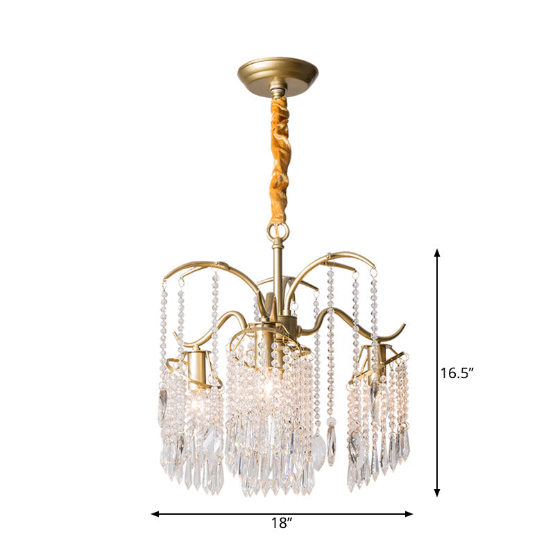 Antique Crystal Tassel Chandelier Lamp With Gold Finish - Elegant Bedroom Hanging Light Fixture 4 /