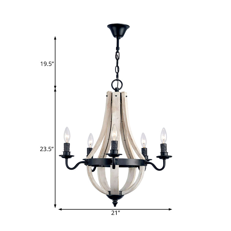 Traditional 5-Light Wood Empire Chandelier Lamp For Dining Room Ceiling