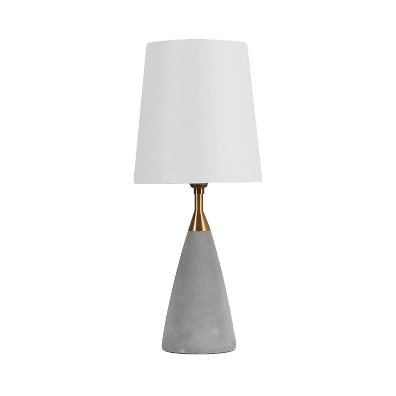 Minimalist White Table Lamp With Grey Cement Base - 1 Light Cone Fabric Shade