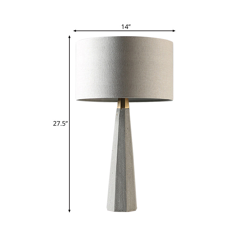 Simple Drum Fabric Table Lamp With Grey Tapered Cement Base - Ideal For Study Room Lighting