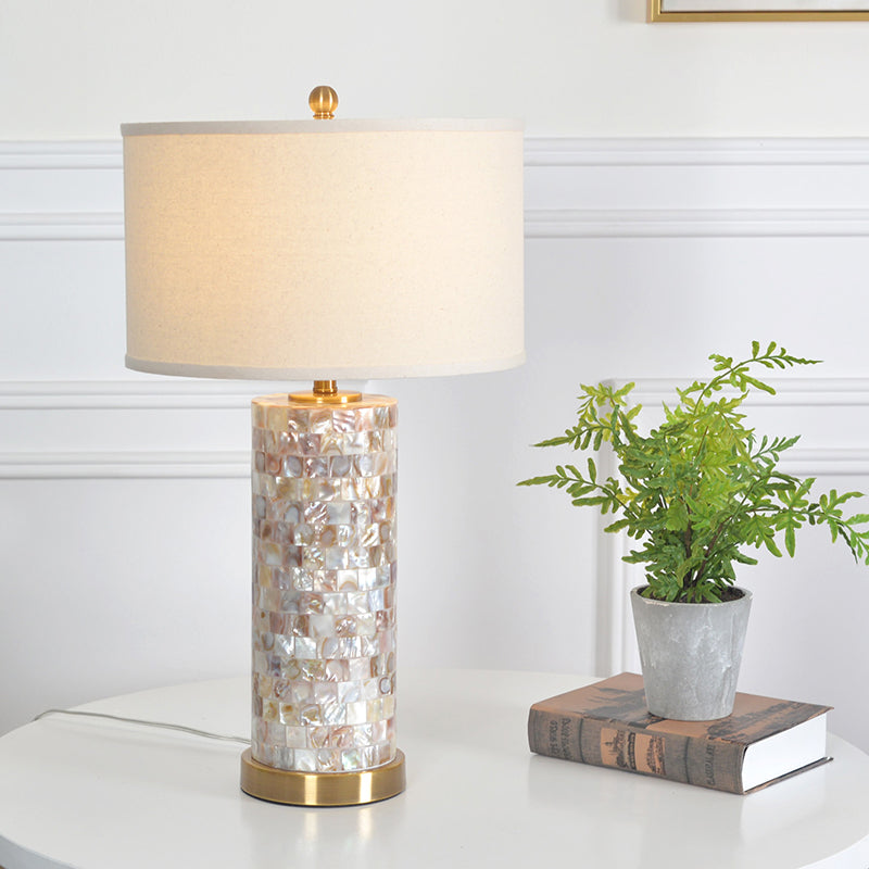 Vintage Drum Table Lamp With Crystal Base For Study Room Or Nightlight - Brass Finish