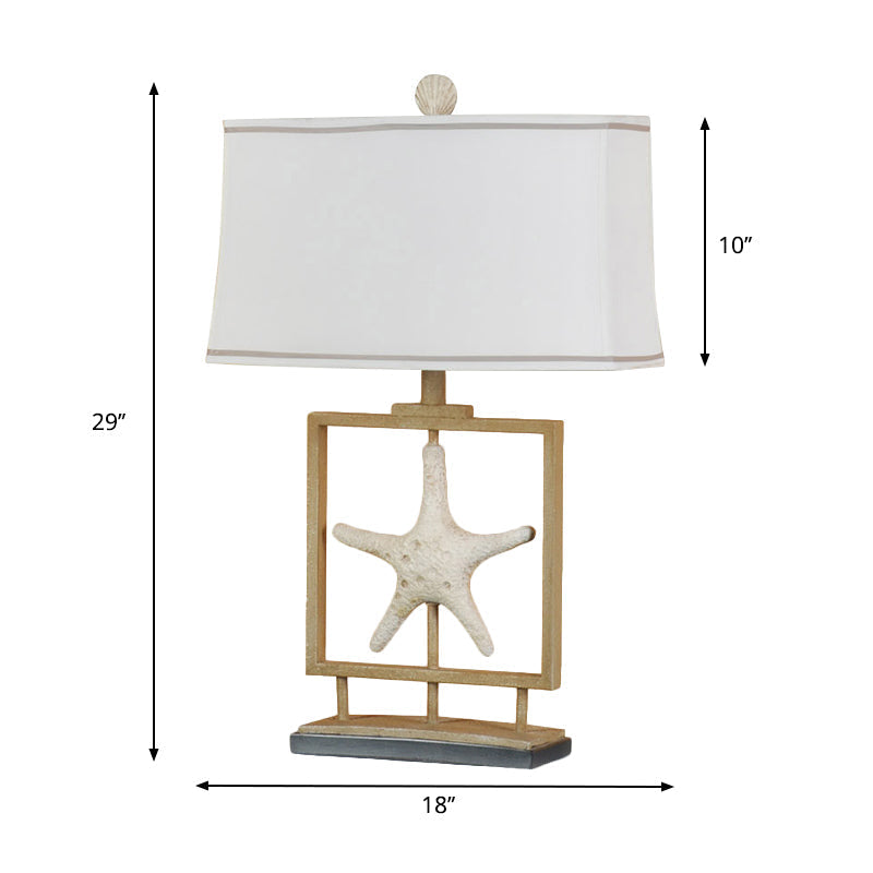 Vintage White Fabric Table Lamp With Starfish Design - 1 Light Trapezoid