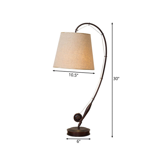 Traditional Brown Fishing Rod Table Lamp - 1-Light Fabric Night For Bedroom
