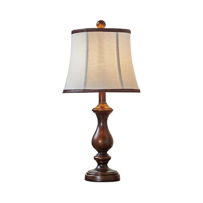 Antique Style Brown Urn Shape Night Table Lamp For Study Room - Wood Task Lighting