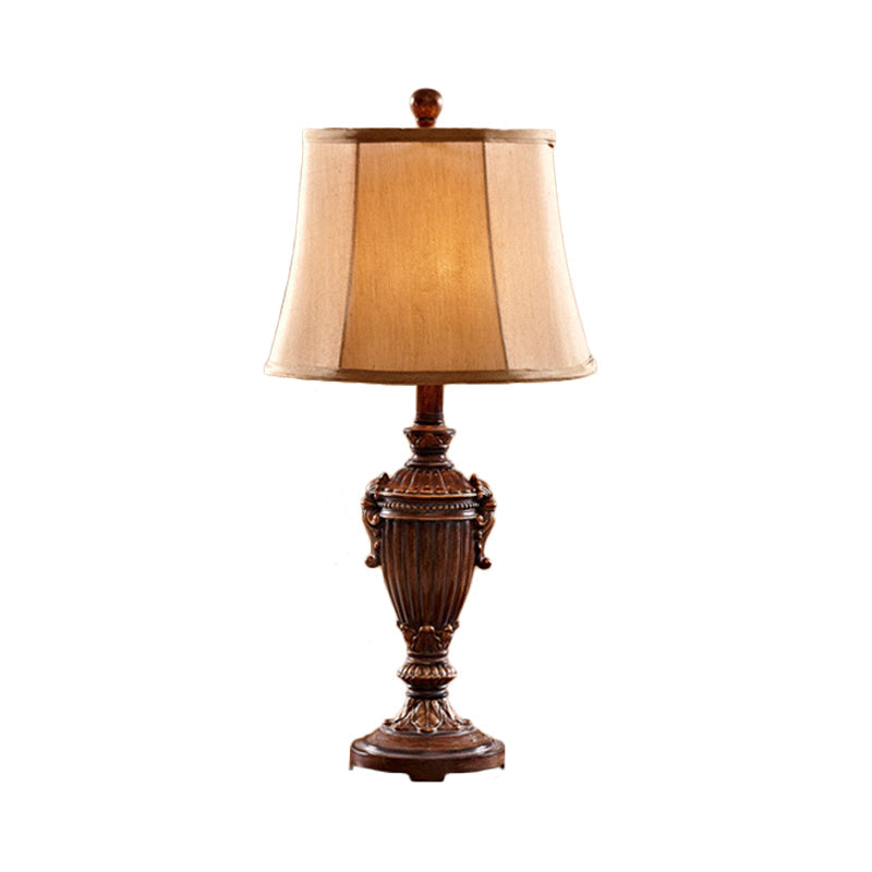 Vintage Resin Red Brown Font Reading Light Table Lamp For Living Room - Paneled Bell Shade Design