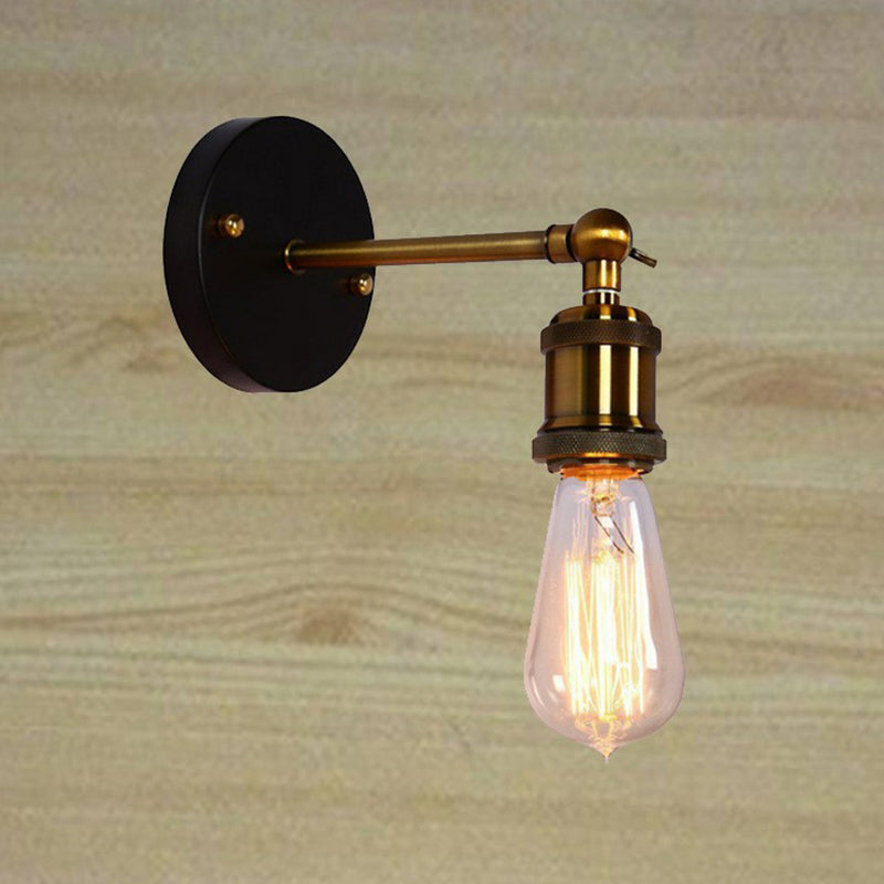 Brass Naked Bulb Wall Lamp - Vintage Industrial Metal Sconce With Swivel For Garage