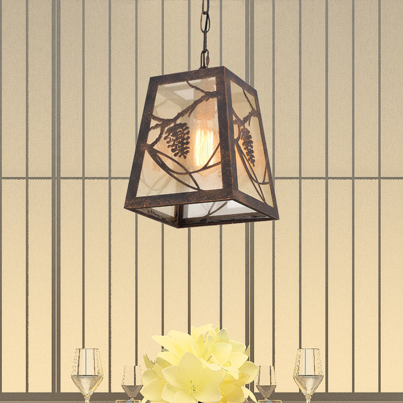 Rustic Trapezoid Metal Pendant Light Fixture For Country Restaurants Rust