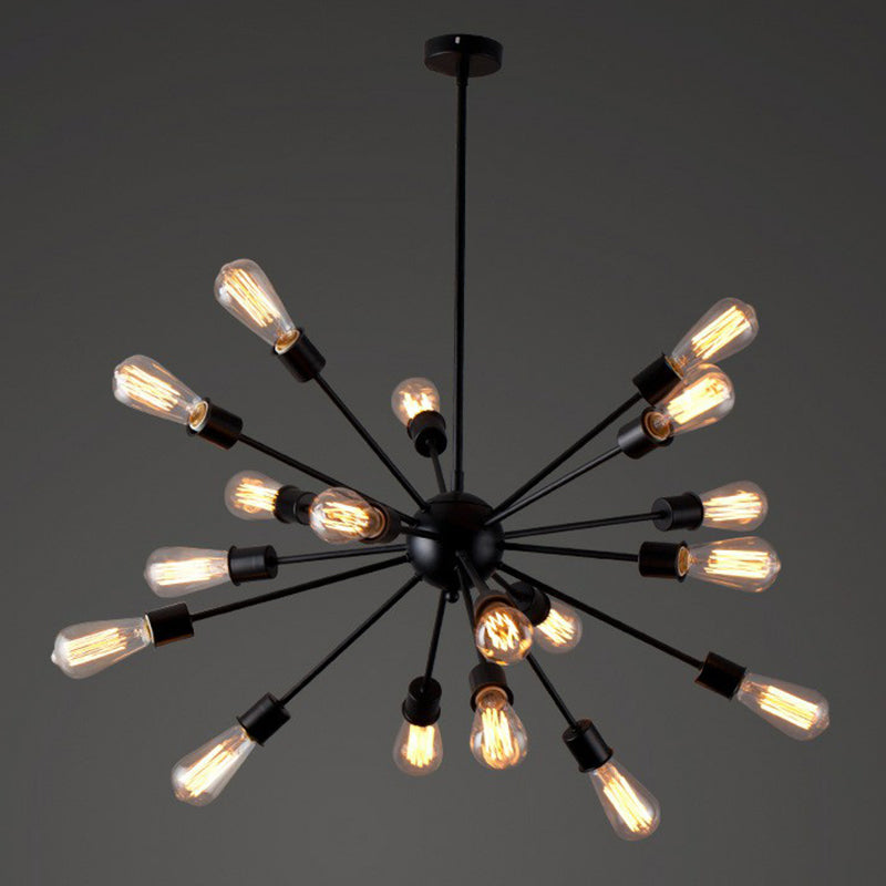 Industrial Iron Black Pendant Chandelier - Sunburst Design, 18 Heads - Ideal for Dining Room Suspension Lighting