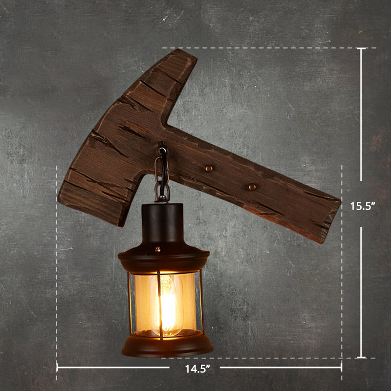 Farmhouse Wooden Wall Sconce With Lantern Shade For Bistro Lighting Wood