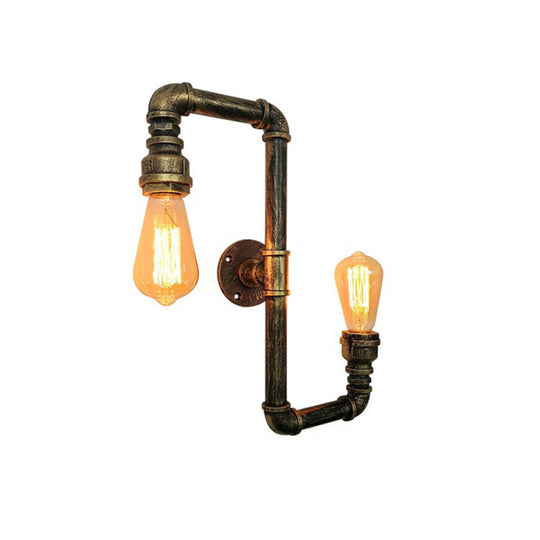 S-Shaped Bronze Metal Wall Lamp - 2-Head Warehouse Style Sconce For Kitchen Lighting
