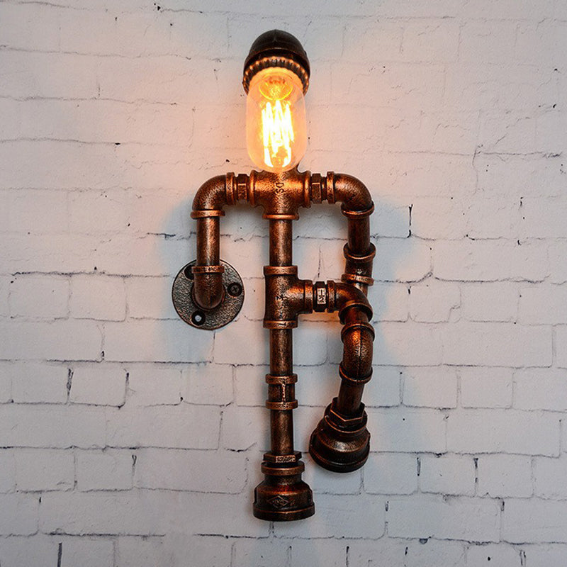 Iron Robot Wall Mounted Lamp - Industrial Style Sconce For Bedroom Rust Finish 1 Bulb