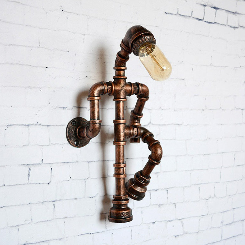 Iron Robot Wall Mounted Lamp - Industrial Style Sconce For Bedroom Rust Finish 1 Bulb