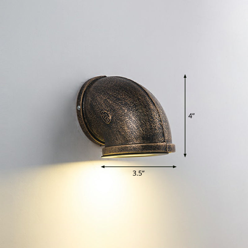 Bronze Pipe Corner Led Wall Light With Glass Diffuser - Industrial Metal Garage Sconce / Small