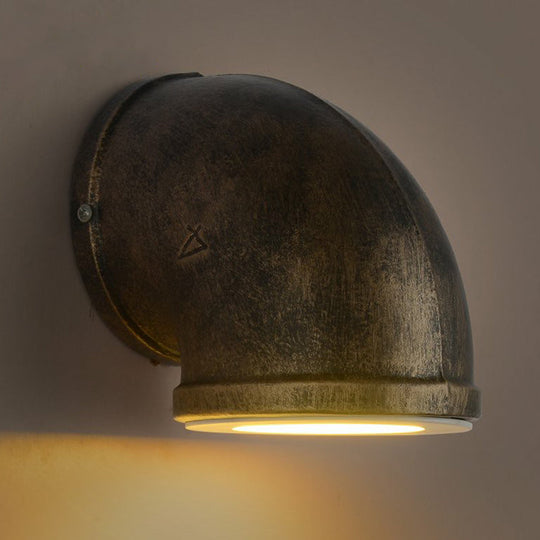 Bronze Pipe Corner Led Wall Light With Glass Diffuser - Industrial Metal Garage Sconce