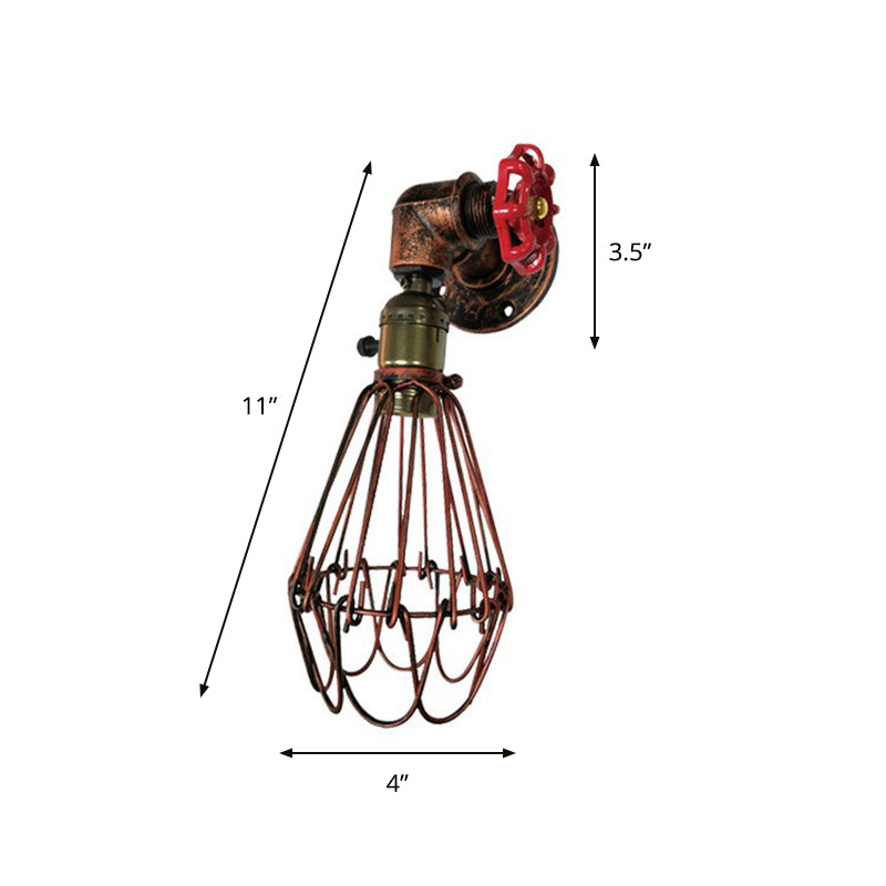 Rust Red Metallic 1-Bulb Cage Wall Light Fixture | Warehouse Sconce For Living Room