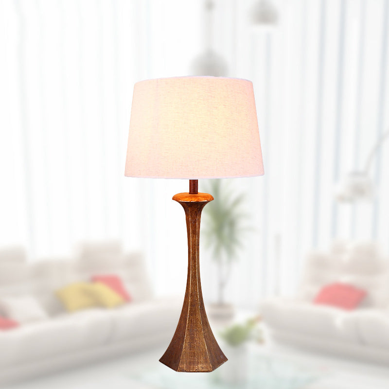 Vintage White Fabric Table Lamp: Conical Design With Resin Base - Ideal For Living Room Reading