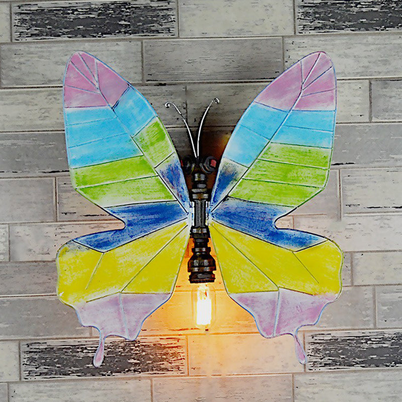 Metal Butterfly Sconce Lamp - Loft Single-Bulb Corridor Wall Light Black