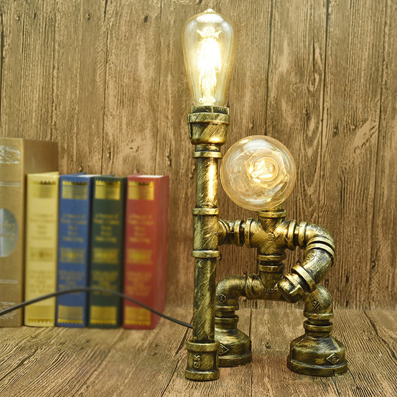 Industrial Metal Water Pipe Nightstand Lamp - Stylish Dorm Room Decoration Light Bronze / A