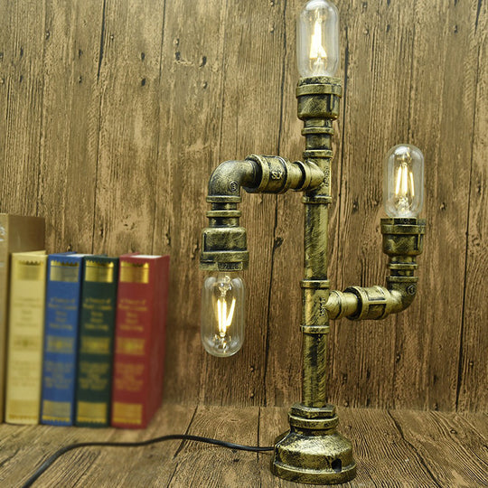 Industrial Metal Water Pipe Nightstand Lamp - Stylish Dorm Room Decoration Light Bronze / B