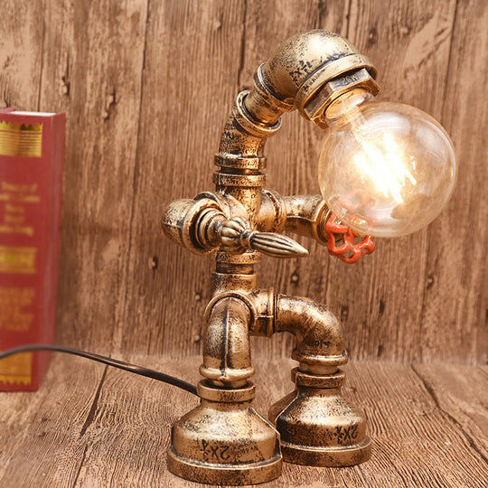 Industrial Metal Water Pipe Nightstand Lamp - Stylish Dorm Room Decoration Light Bronze / D