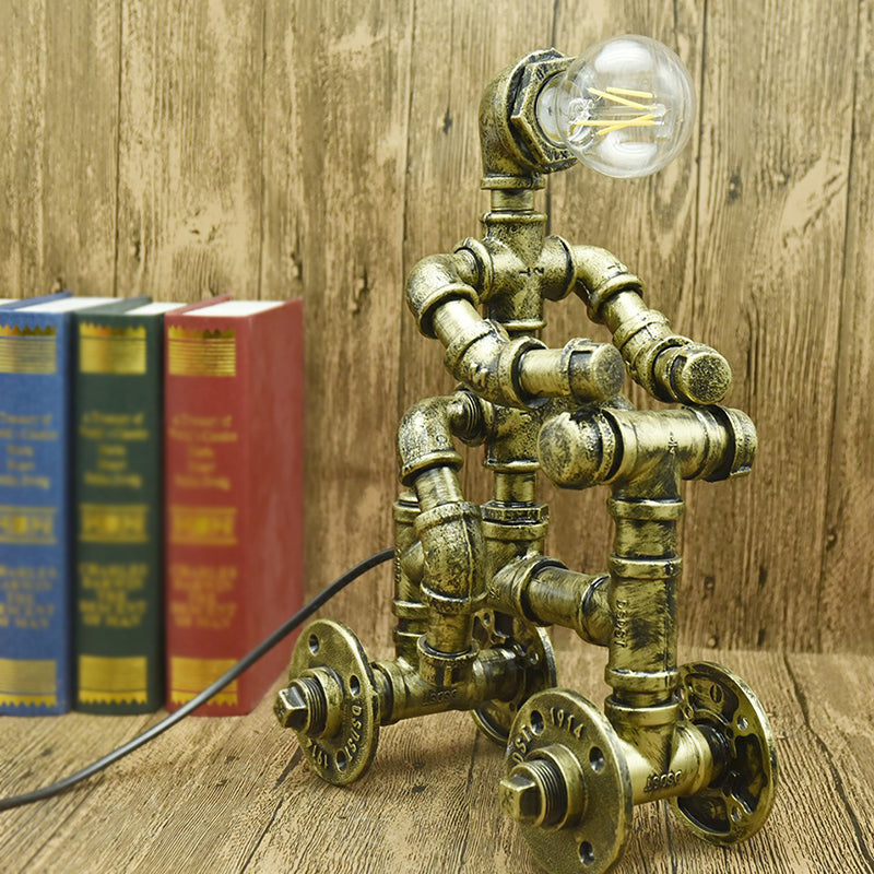 Industrial Metal Water Pipe Nightstand Lamp - Stylish Dorm Room Decoration Light Bronze / C