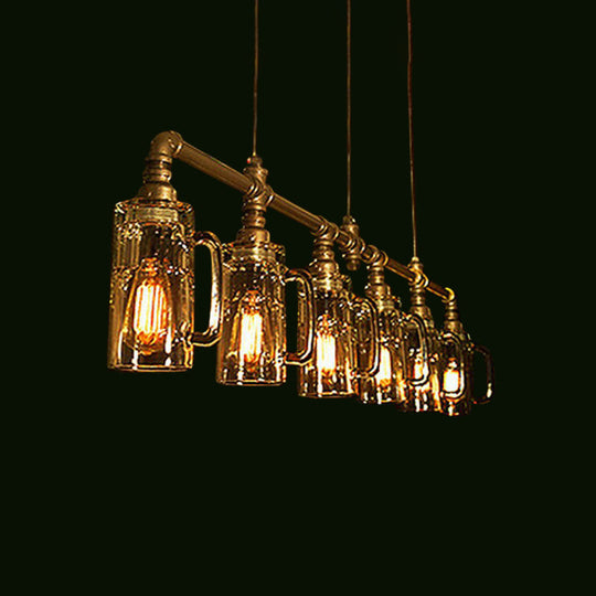 Industrial Hanging Beer Mug Bar Light With Clear Glass And 6 Gold Bulbs