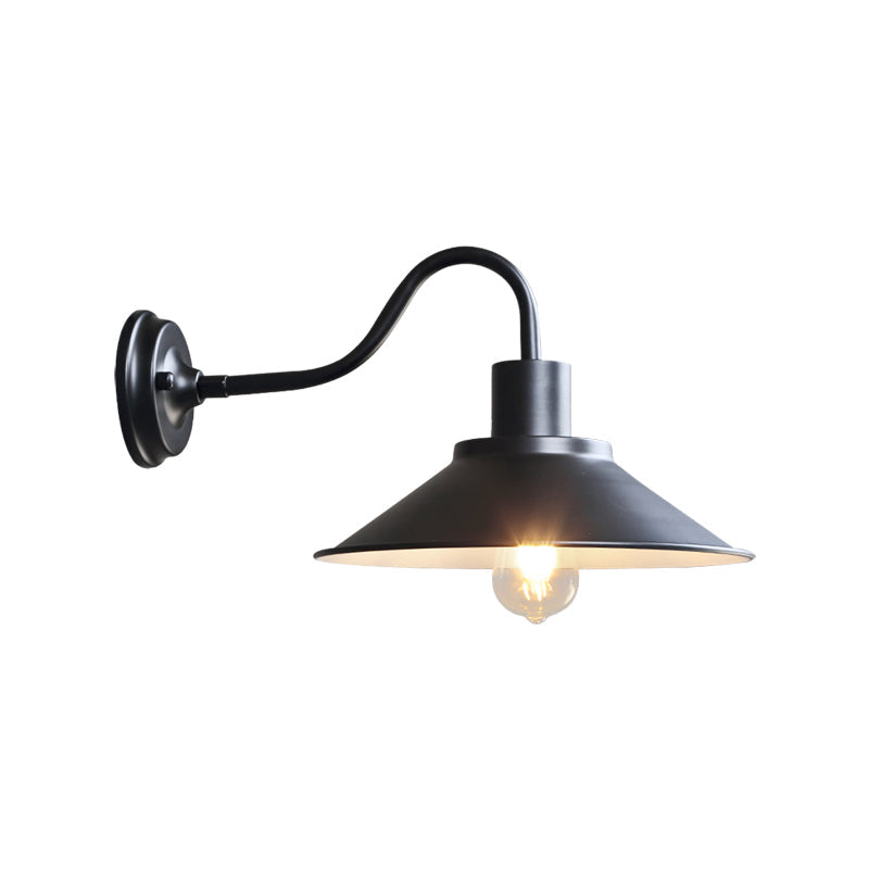 Industrial Outdoor Gooseneck Wall Sconce With Shade And 1-Light Fixture