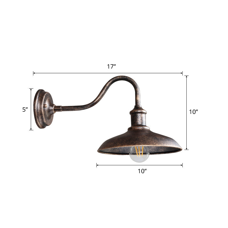 Industrial Outdoor Gooseneck Wall Sconce With Shade And 1-Light Fixture Weathered Copper