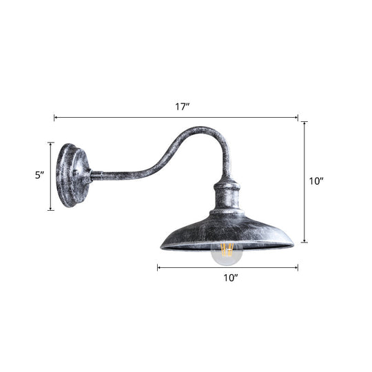 Industrial Outdoor Gooseneck Wall Sconce With Shade And 1-Light Fixture Aged Silver