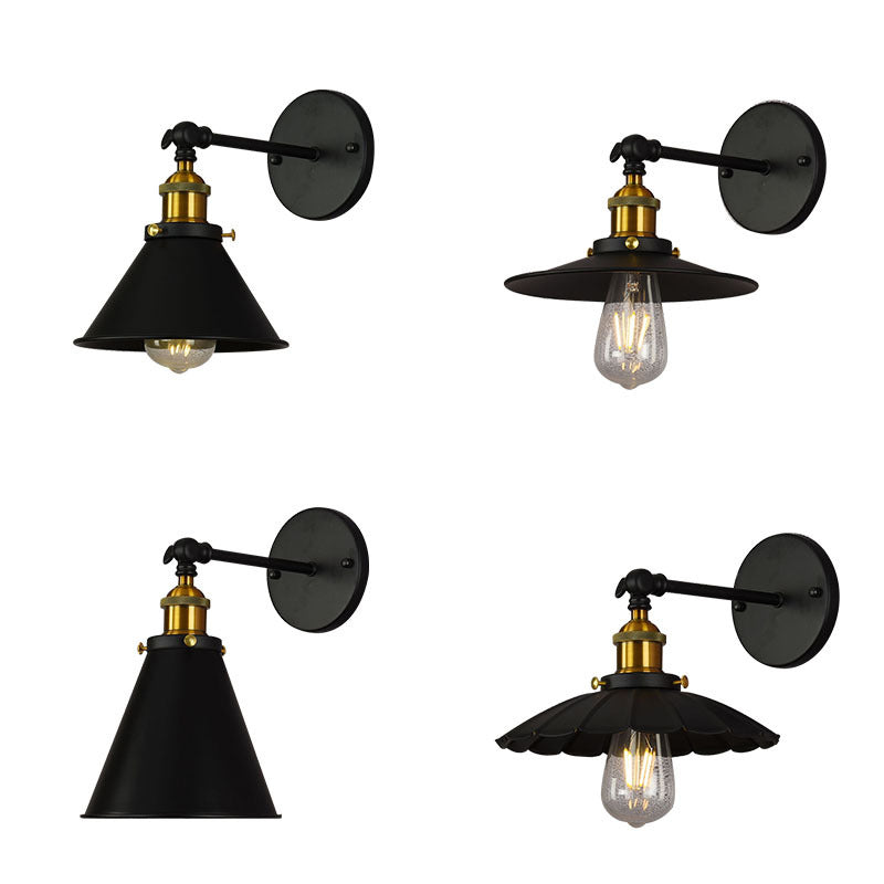 Rustic Black & Brass Wall Mount Sconce Lamp With Swivel Single Shade