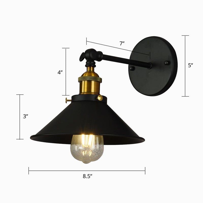 Rustic Black & Brass Wall Mount Sconce Lamp With Swivel Single Shade / D