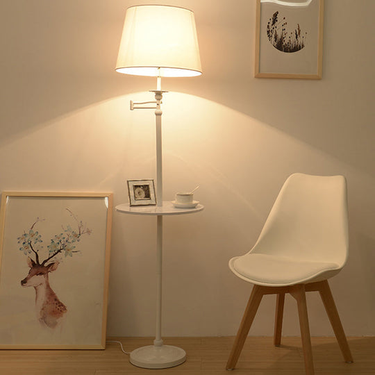 Nordic Tapered Drum Floor Lamp: Stylish Single-Bulb Standing Light With Tray White / B