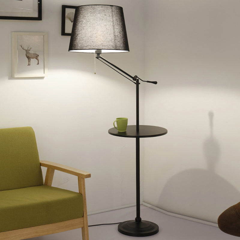 Nordic Tapered Drum Floor Lamp: Stylish Single-Bulb Standing Light With Tray Black / A