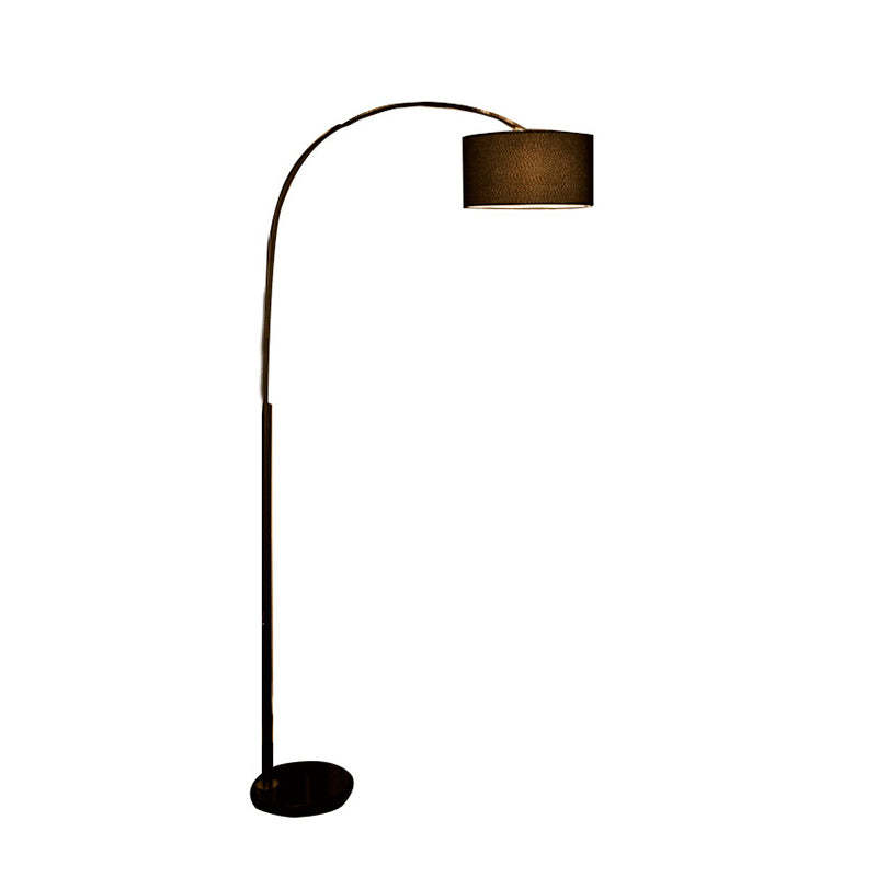 Sleek Metallic Standing Floor Lamp With Drum Fabric Shade Perfect For Fishing Enthusiasts