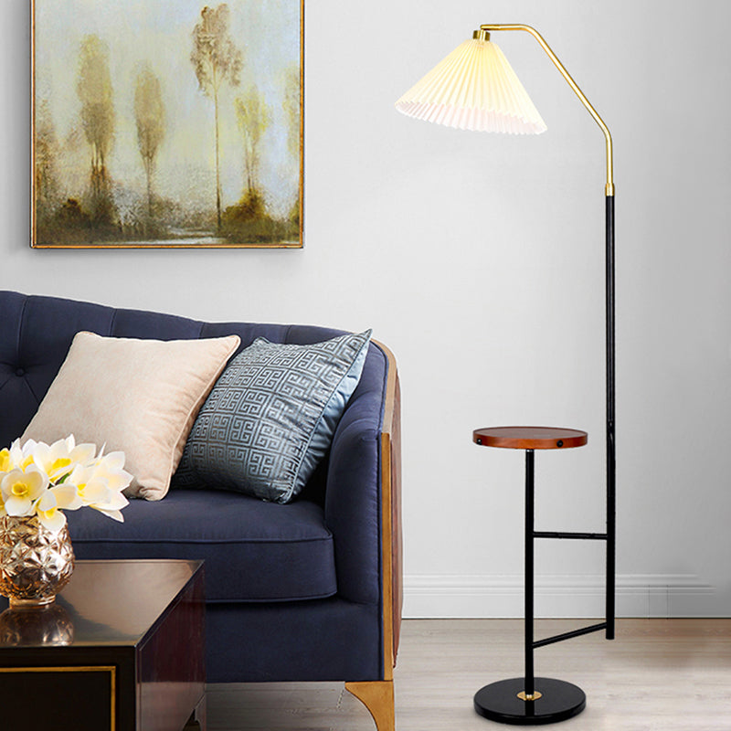 Minimalist Cone Floor Lamp With Pleated Fabric Shade Tray And Marble Base