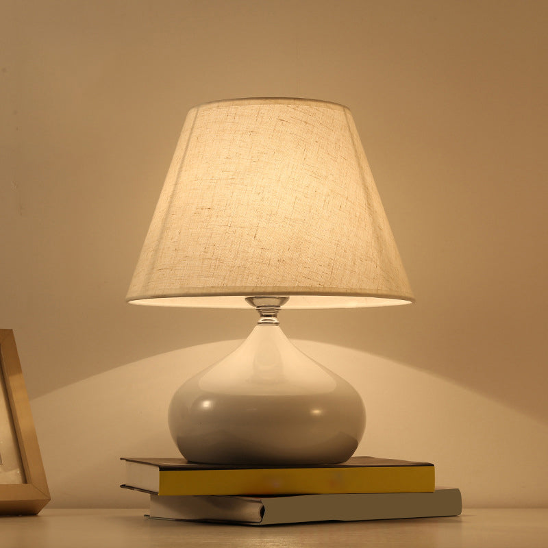 Modern Tapered Drum Table Lamp - Fabric Shade Single Nightstand Lighting White