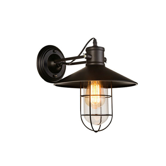 Black Shaded Glass Wall Lamp: Simplicity In Single Restaurant Lighting Fixture