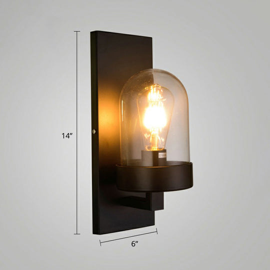 Black Shaded Glass Wall Lamp: Simplicity In Single Restaurant Lighting Fixture / D