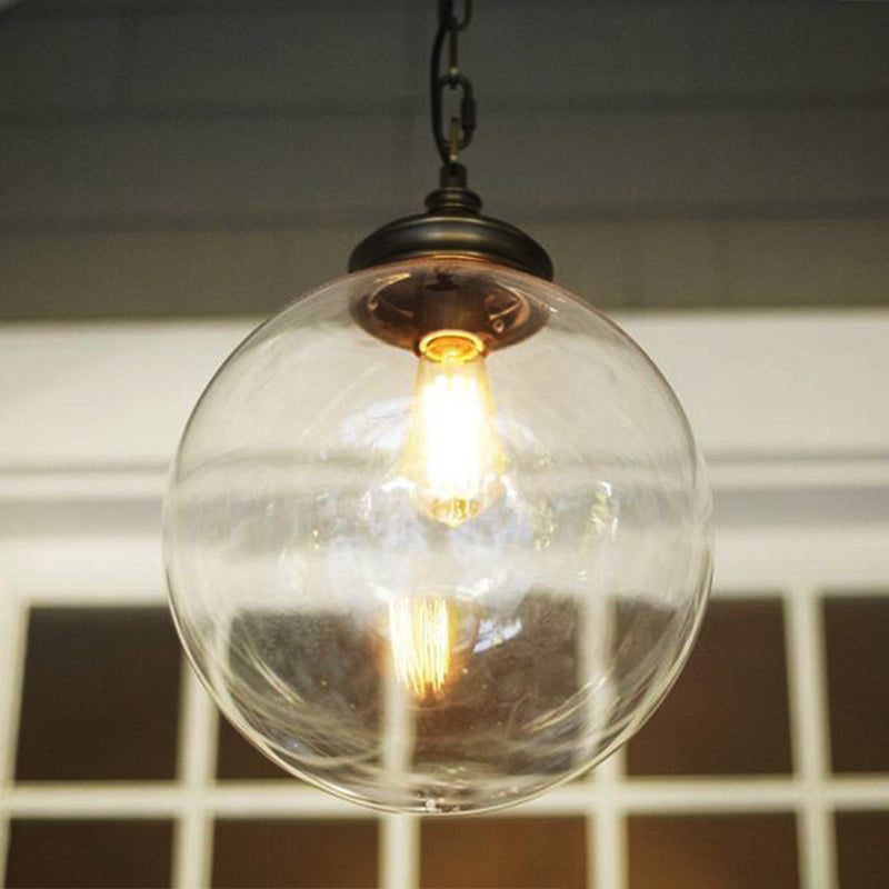 Simplistic Clear Glass Sphere Pendant Light Fixture | Restaurant Hanging Light (1-Bulb)