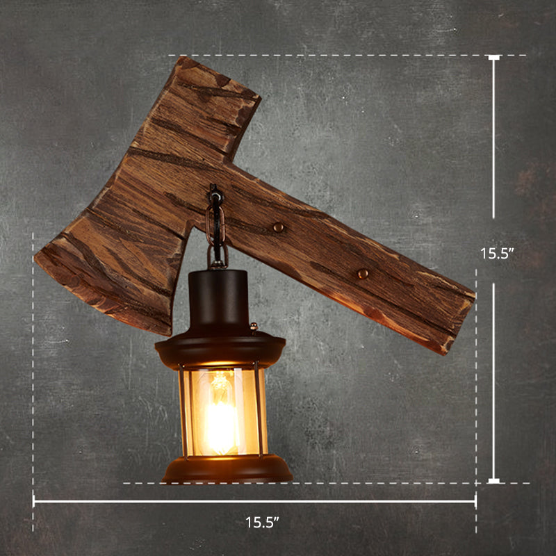 Country Style Wooden Wall Sconce With Lantern Shade - Bedroom Lighting Wood