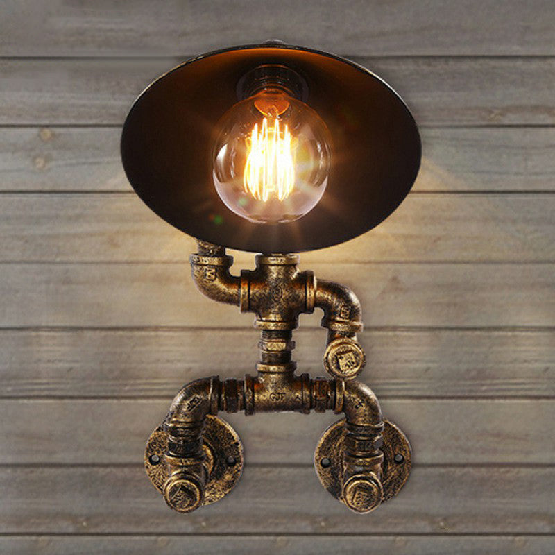 Steampunk Iron Pipe Man Wall Mount Light With Flared Bronze Shade - Bedroom Lamp (1 Head)