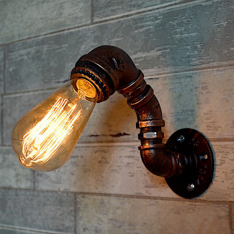 Industrial Rustic Pipe Wall Light With 1 Bulb - Garage Sconce Fixture Rust