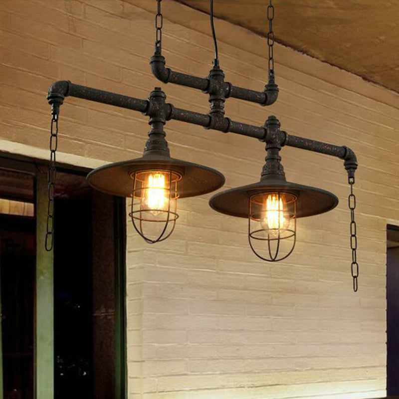 Rustic Iron Saucer Pendant Lamp With Cage Guard - Island Lighting For Dining Room Black 2 /