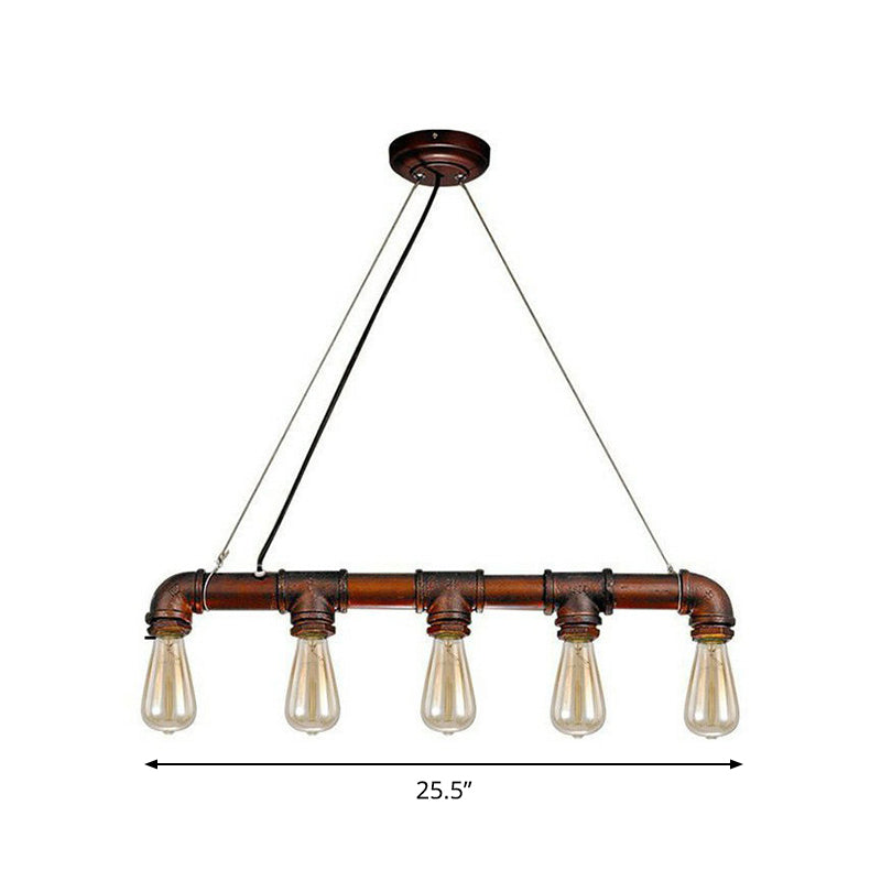 5-Head Steampunk Island Pendant Light With Straight Pipes And Rustic Charm