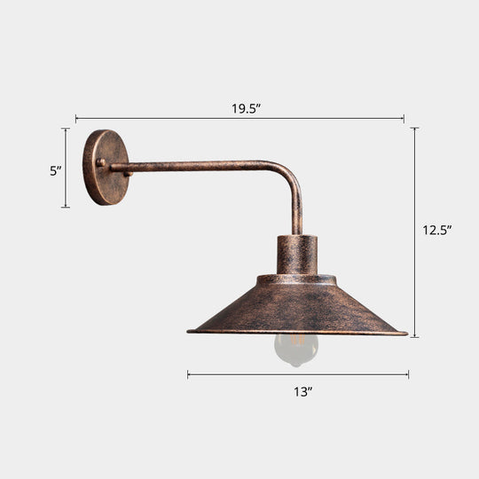 Vintage Conical Wall Mount Outdoor Lighting: Metallic Lamp Fixture With 1 Bulb Weathered Copper / A