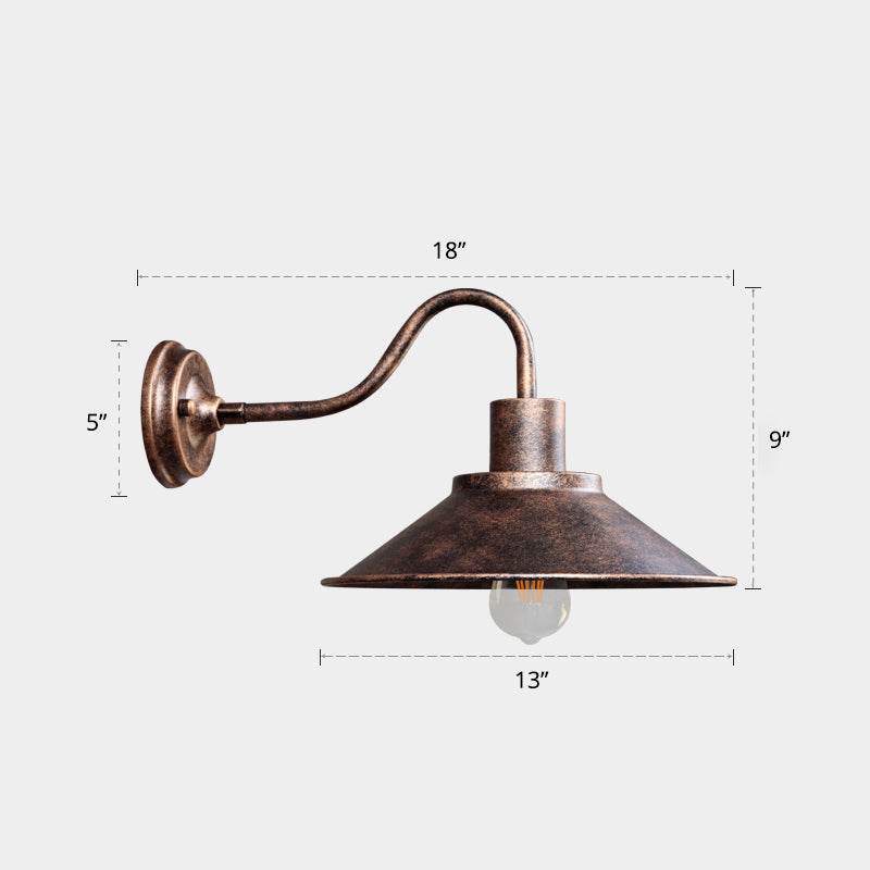 Vintage Conical Wall Mount Outdoor Lighting: Metallic Lamp Fixture With 1 Bulb Weathered Copper / B