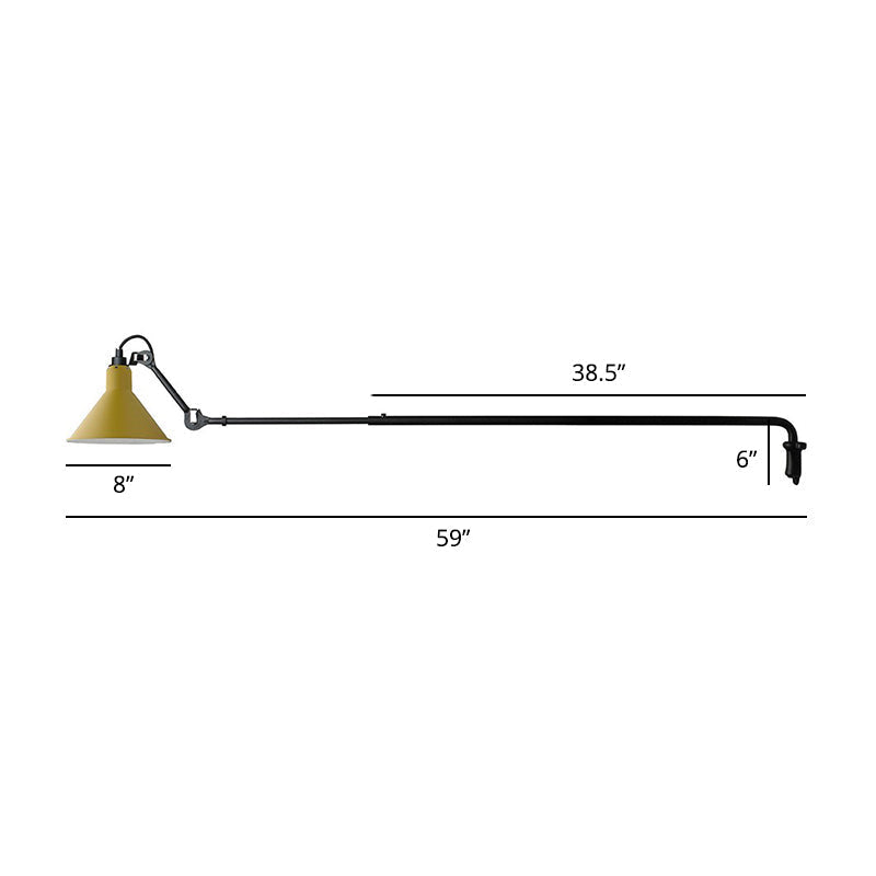 Adjustable Arm Loft Style Metal Wall Mount Reading Light With Shaded Head Yellow / D