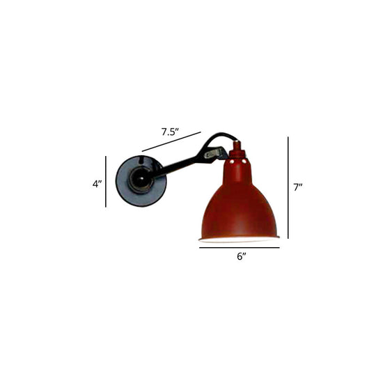 Adjustable Arm Loft Style Metal Wall Mount Reading Light With Shaded Head Red / E