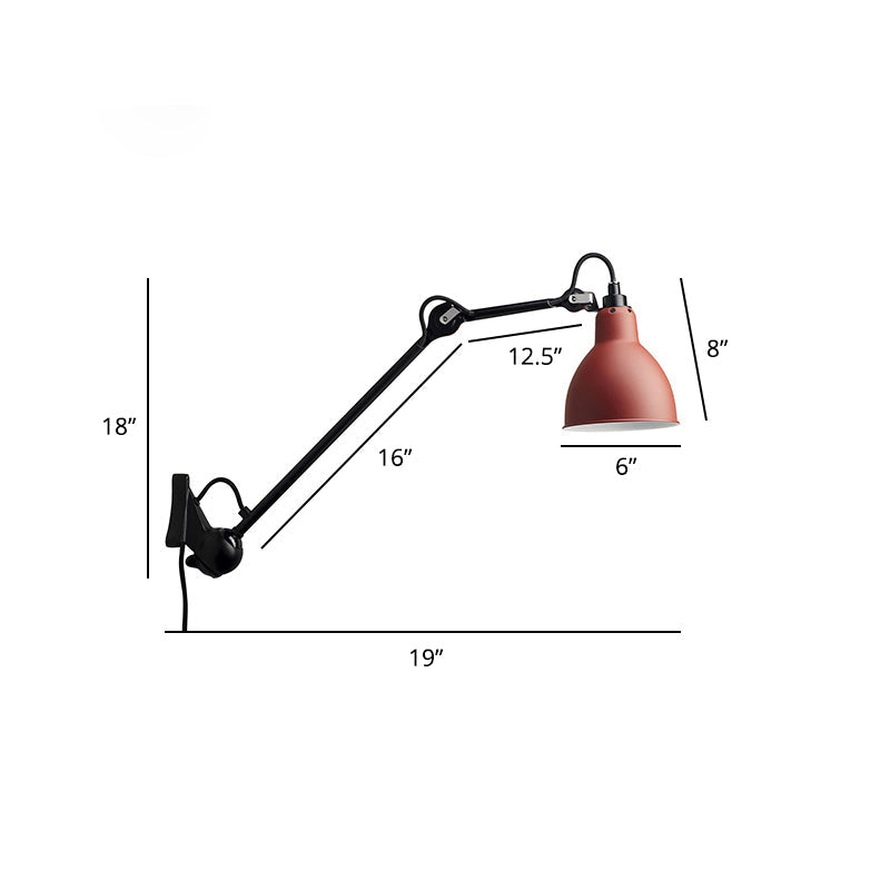 Adjustable Arm Loft Style Metal Wall Mount Reading Light With Shaded Head Red / B
