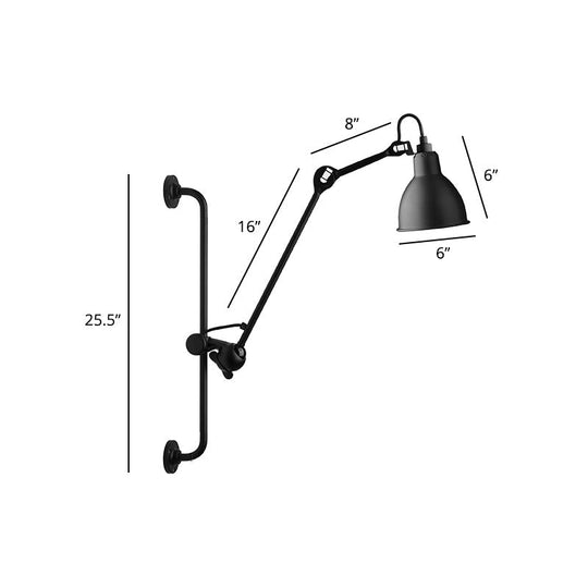 Adjustable Arm Loft Style Metal Wall Mount Reading Light With Shaded Head Black / C